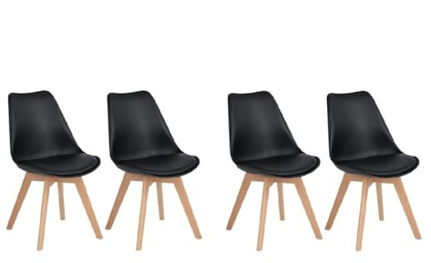 IZTOSS Juego de 4 sillas de cocina modernas, 4 sillas de comedor con patas de madera, cómodo cojín de asiento de espuma (B-negro-4 piezas)
