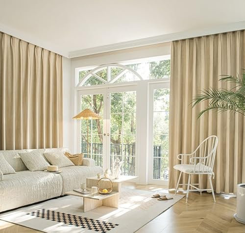 Daesar Vorhänge Blickdicht 2er Set, Gardinen mit Schlaufen Khaki Modern Jacquard mit Blätter Motiv 107x214CM Vorhang Verdunkelung Ösenvorhänge Schlafzimmer Wohnzimmer