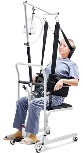 VEVOR Fauteuil Roulant Élévateur Patient avec Sangle et Hauteur Réglable, Fauteuil de Transfert Patients Électrique, Siège Divisé 180°, Bassin de Lit, Charge 100 kg, pour Personnes Âgées Handicapées