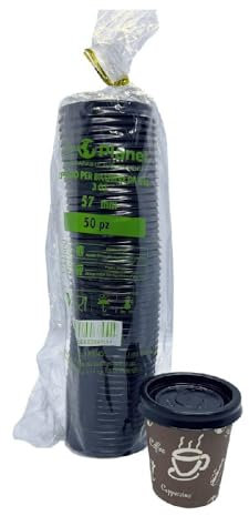 Generico Bicchieri carta CAFFE' da 90 ml marroni con scritte - riciclabili bicchierini da caffè varie pezzature (50 coperchi neri per 90ml)