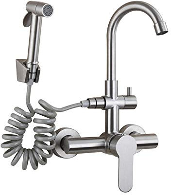 kitchen faucet Wall-mounted faucet concealed type 304 stainless steel hot and cold sink faucet spray single lever laundry pool kitchen universal rotating faucet