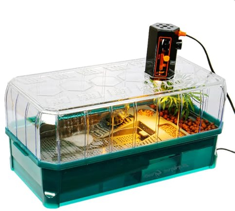 Schildkröten Terrarium Aquarium Komplettset – Paludarium Tank für Schildkröten | Terrarien für Reptilien & Amphibien | Leicht zu Wechseln und zu Reinigen | Überwinterungsbox für Schildkröten(Green Wit
