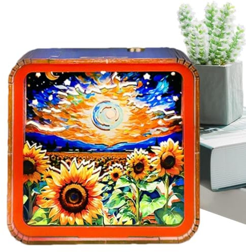 Wooden Puzzles Nightlight, Scenery Puzzle Lamp, Compact Stylish Decorative Gentle Wooden Night Light for Bedroom, Living Room, Study, 3.74x3.74x1.97 inches