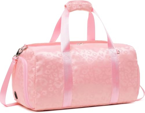 Sportväskor för barn, resväska, flicka, duffelväska, gymväska, weekendväska, simväska, dansväska, balettväska, Rosa leopard, 18 L * 9.75 H * 8 W, Resväska