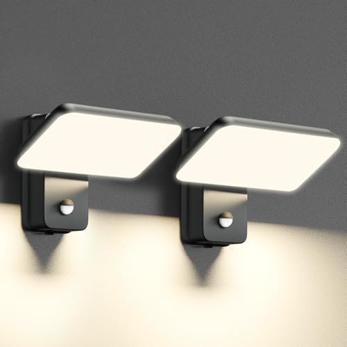 brightower 24W Außenwandleuchte Außenlampe mit Bewegungsmelder,IP65 LED Wandleuchte Außen Aluminium mit Schwenkbar LED Panel,Warmweiß 3000K Außenleuchte für Garten Terrasse (Dunkelgrau 2 Stück)