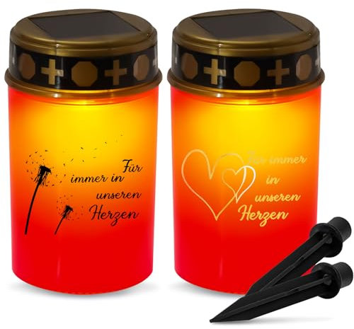 Confezione da 2 lanterne tombali a LED, con sensore crepuscolare e picchetto, IP44, resistenti alle intemperie, per esterni, per cimitero (rosso-A)