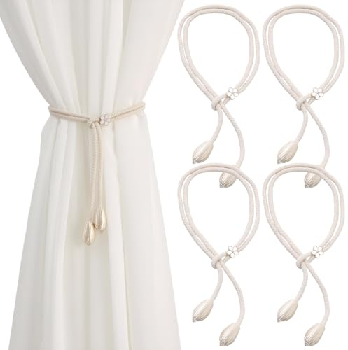 4 Stück Raffhalter für Vorhänge, Baumwolle Raffhalter für Gardinen Vorhanghalter Einstellbar Gardinenraffer, Curtain Rope Buckle für die Dekoration zu Hause Im Büro Im Wohnzimmer und Im Schlafzimmer