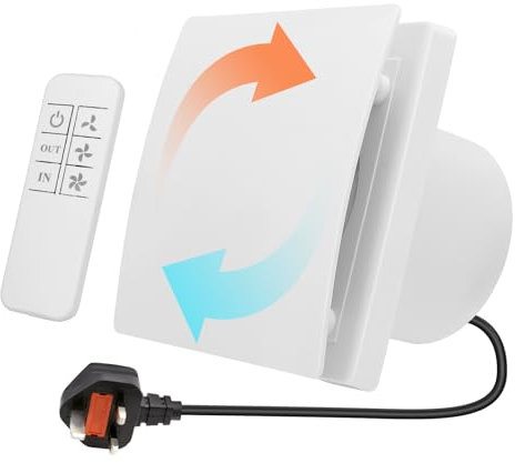 Bathroom Extractor Fan, 4 100mm Silent Ventilation Fan with Remote Control, 3 Speeds, Two-Way, Powerful Exhaust Fan for Bathroom Shower Toilet Attic Kitchen, Wall Window Ceiling, Energy Efficient