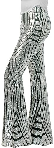 Nawgut Damenhose mit glitzernden Pailletten, ausgestellt, hoher Bund, weites Bein, Partyhose