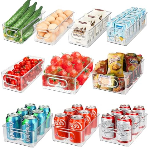 6 st kylskåpsförvaring med handtag, behållare organisera klar och stapelbar plast, organisatörslåda för kök, garderober, kylskåp, låda, skåp, kontor, matsal, frys
