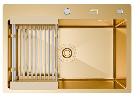 ANW HOME Fregadero Cocina 1 Seno 65x45 cm, Oro PVD