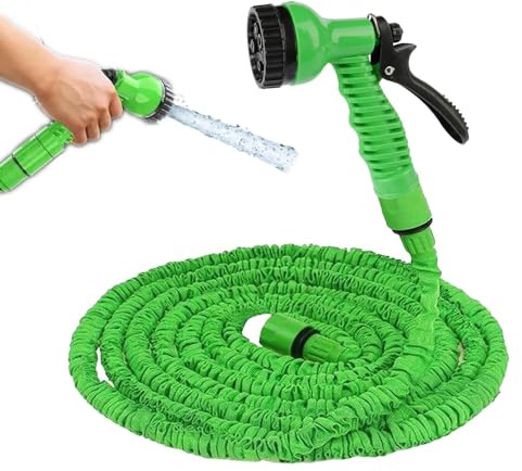 3X Garden Hose Pipe, 9.8FT Garden Hoses Expandable with 3/4, 1/2 Fittings, Expanding Magic Hose, with 7 Function Spray Nozzle, Anti-Leakage Latex Core Hosepipe- (3m，9.8ft)
