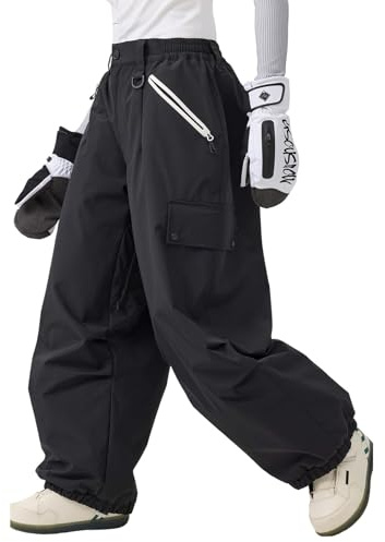 GSOU SNOW Hombres Mujeres Pantalones de Esquí Holgados Pantalones de Snowboard Baggy Pantalones de Nieve Oversize - Multibolsillos Impermeable Antiviento Transpirable Cálido