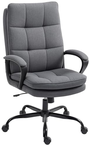 HOMCOM Executive Office Chair, Fabric Computer Desk Chair with Dual-Layer Padding, High Back, Silent Swivel Wheels, Armrest, Height Adjustable, Rock Function for Home, Charcoal Grey