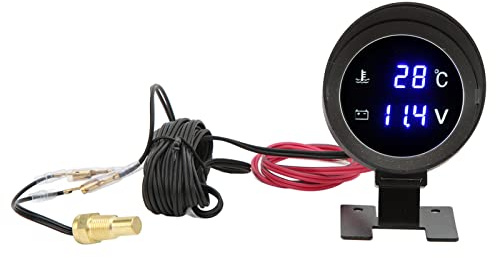 Riuulity Medidor de Temperatura del Agua Digital Universal Voltímetro LED ABS Resistente + Material Metálico para Automóvil Motocicleta ATV, Medidor de Luz Azul de Alta Precisión