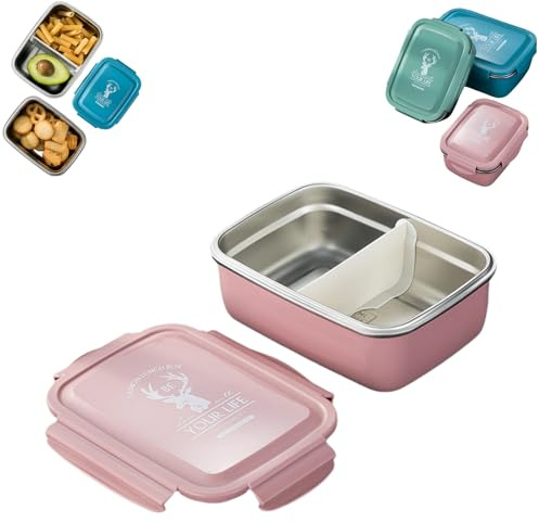 Genérico Loncheras de acero inoxidable con compartimentos, cajas de desayuno de metal para adultos,Fiambreras (Rosa, 850ML)