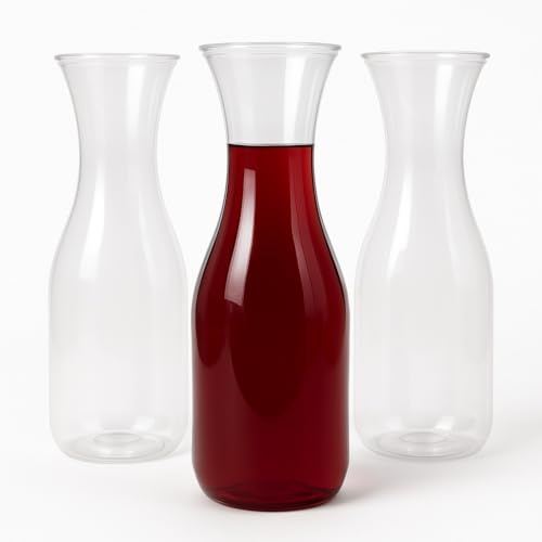 3-Pack 750ml PET Plastic Carafes, Lightweight Clear Serving Pitchers for Wine, Juice, Water & Cocktails, Reusable Shatterproof Carafe Set for Parties, Catering & Outdoor Events