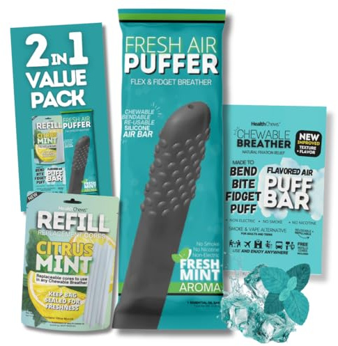 2-in-1 Value-Pack | Quit Smoking Inhaler, Smokeless Inhaler | Habit Replacement | Aromatherapy Breathing Tool with Refill Cores, Flex Chewable-Breather, Portable Fresh Air Diffuser for Wellness