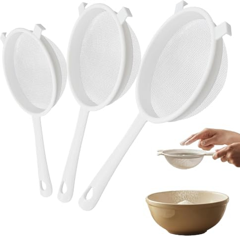 Lot de 3 passoires en plastique, 40 mailles, petite passoire avec poignée, passoire de cuisine en plastique, pour un usage domestique, convient pour tamiser le quinoa, les légumes, les fruits, le thé