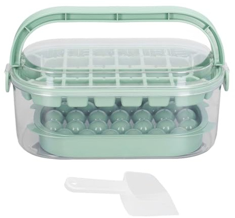 2 bandejas para cubitos de hielo redondas y cuadradas con tapa y contenedor, moldes para cubitos de hielo para congelador con pala para 54 cubitos de hielo, contenedor de almacenam (Verde)