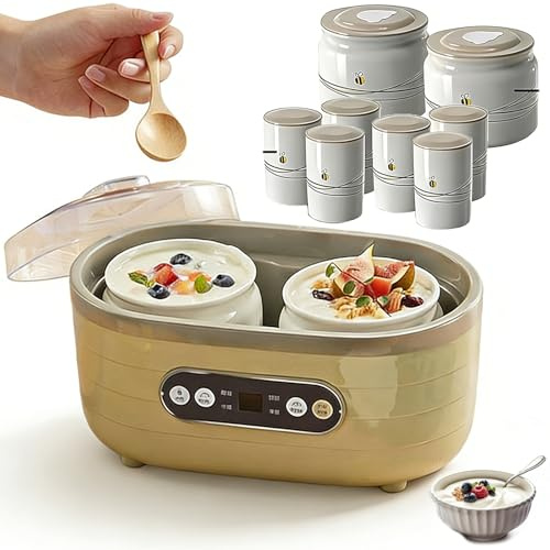 Yogurtera Automática 4 En 1, Máquina De Vino De Arroz De 20 W con 2 Tazas Grandes Y 6 Pequeñas, Máquina De Fermentación Eléctrica con Pantalla LCD para Postres Caseros Lácteos No Lácteos