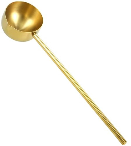 STOBAZA Long Handle Soup Ladle Stainless Steel Kitchen Tool with Golden Finish, Multifunctional Serving Spoon for Scooping Hot Liquids, Suitable for Kitchen and Garden Use