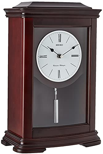 Seiko Dark Brown Mantel Clock with Chime and Pendulum