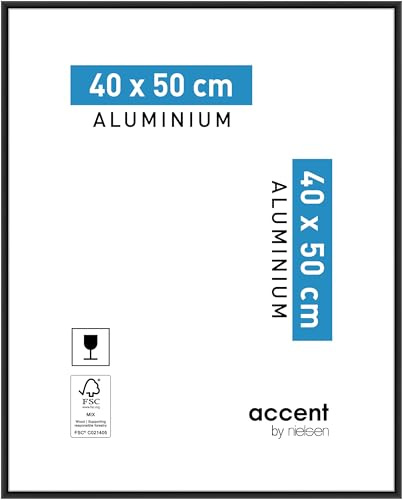 accent by nielsen Aluminium Bilderrahmen Accent, 40 x 50 cm, Schwarz | Aluminium Posterrahmen im Hoch- & Querformat zum Aufhängen Schwarz matt Echtglas