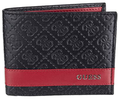 GUESS Herren Leder Slim Bifold Geldbörse Schwarz Rot Einheitsgröße, schwarz/red, Einheitsgröße