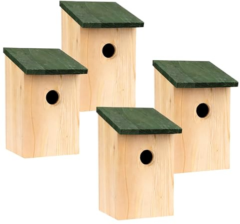 Garden Mile 4x traditionel jardin en bois nichoir nidification boites avec vert à charnière toit pour nettoyage facile Predator étanche pour accueillir petit oiseaux moineaux, seins ROBIN NID