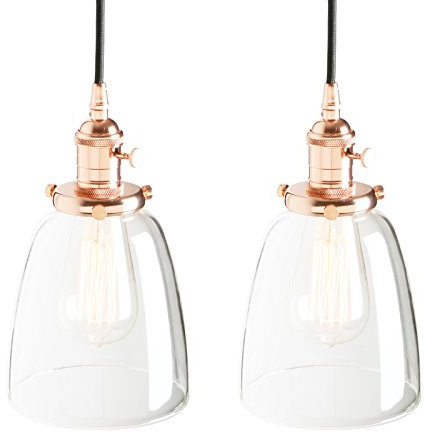 PathsOn Lot de 2 suspensions vintage modernes Edison en cuivre avec abat-jour en verre et cloche de 14,2 cm pour cuisine, maison