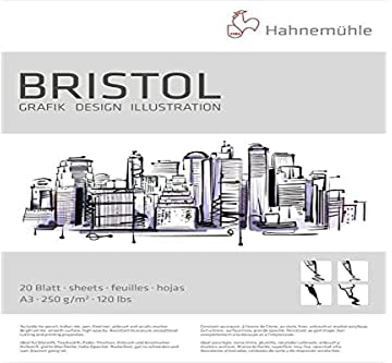 Hahnemühle Bristol Block DIN A3 - Hochwertiges Zeichenpapier für Künstler und Designer - 250 g/m², radierfest, glatte Oberfläche - Ideal für Entwürfe, Illustrationen und mehr