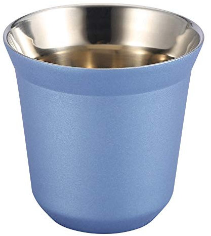 Fdit Bicchiere da caffè in acciaio inox a doppia parete Tazza birra Bicchieri tè 85ml per bere Bere Bere-Campeggio Escursioni(blue)