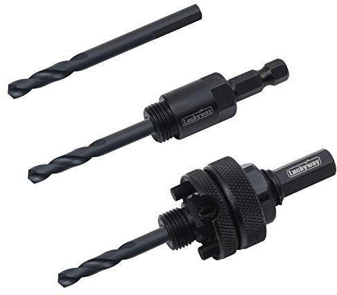 Luckyway 3-Piece Hole Saw Mandrel,Fit 3/4-Inch to 6-Inch Bi-Metal Hole Saw,Including 7/16-Inch and 3/8 Inch Shank Hole Saw Arbor and 3-Piece 1/4 Inch HSS(M2) Central Drill bits