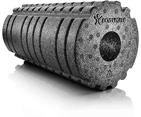 BODYMATE Faszienrolle ACTIVE Mittel-Hart mit GRATIS E-Book - Schwarz 30x15cm mit aktivierender Oberflächenstruktur