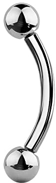 Juvel tunna böjd skivstång ögonbryn piercing smycken stång ring stål, 16 g (mätare) 6 mm 8 mm 10 mm längd med bollar, Kirurgiskt stål