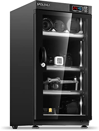 Spolehli Trockenschrank Kamera Digital Control Luftentfeuchter 55L Elektronische Trockenbox mit LED-Leuchten Geräuschlos & Energiesparend für Kameraobjektiv & Elektronische Geräte Lagerung