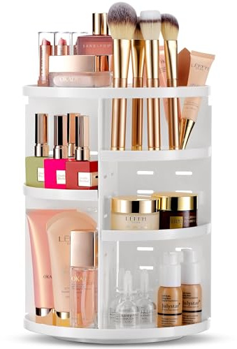 Masirs 360 Degree Rotating Makeup Organizer - Adjustable Shelf Height & Fully Rotatable, The Perfect Cosmetic Organizer for Bedroom, Dresser or Dressing Table.