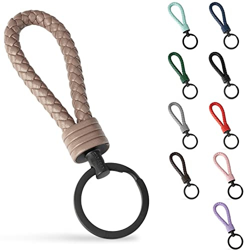 SERASAR | Leder-schlüsselanhänger mit Edelstahl-schlüsselring [Strong] - Zusatzringe für Kleine Schlüssel - Ideal für Fahrzeug-, Fahrrad- und Hausschlüssel - mit Geschenkbox Damen und Herren