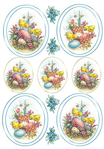 Zita`s Creative Reispapier A4 - Easter Chicks in Frame. Motiv-Strohseide, Strohseidenpapier, Decoupage Papier