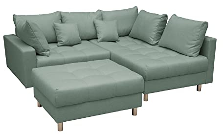 Riess Ambiente Moderne Wohnlandschaft Kent 220cm Aqua Ecksofa Federkern inkl. Hocker und Kissen Sofa