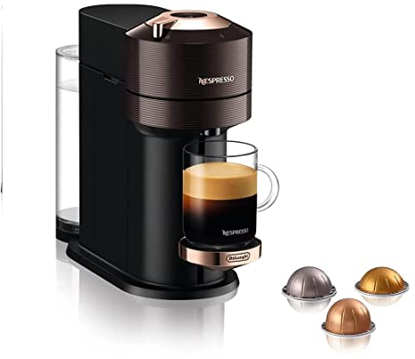 De'Longhi Nespresso Vertuo Next, Macchina per caffè ed espresso con WiFi e Bluetooth integrati, automatica, con capsule e sistema di preparazione con un solo tocco, ENV120.BW, marrone