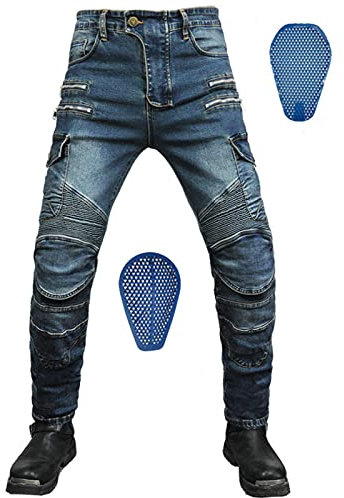 Pantalones de motocicleta, pantalones vaqueros Motorcross, resistentes al desgaste, resistentes al viento, transpirables, con rodilleras desmontables de gel de sílice CE blindadas (azul, XS)