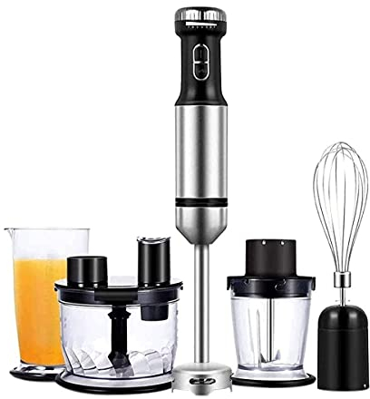 SMSOM 6-In-1 Immersion Hand Blender, 800W Powerful Stainless Steel Stick Blender with Egg Whisk, 700ml Chopper and 1250ml Beaker with Lid, Detachable
