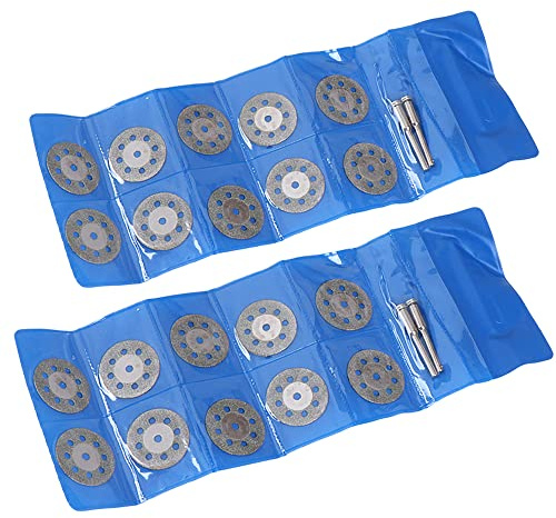 Mesee 20 Pieces Mini Diamond Cutting Wheel, Metal Cut Off Discs with 3mm Mandrel Shank Tile Cutting Blade Stone Rotary Cutter Tool Accessories - Cutting Dia. 22mm/ 25mm