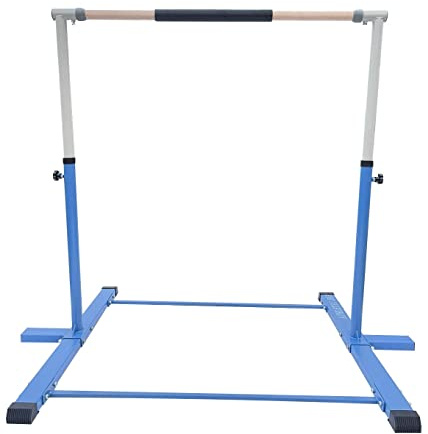 XDance Expandable Gymnastics Bar Kip Bar Tumble Bar for Kids, 3 to 5 FT Adjustable Height Horizontal Bar Professional Junior Gymnast Heavy Duty Gymnastic Bar Asymmetric Bar Cushioned Handrail, Blue