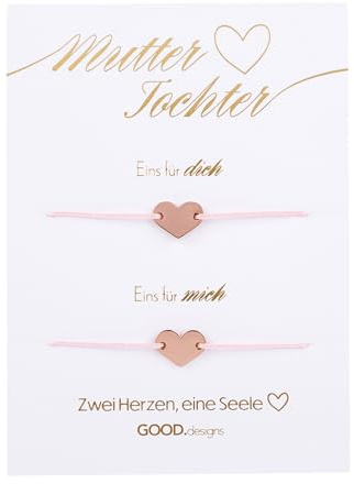 GD GOOD.designs EST. 2015 Bracelet mère-fille Set pour 2 avec bracelet cœur en or rose 18 carats I Cadeau maman - Bracelets réglables individuellement pour deux I Bijoux pour femmes