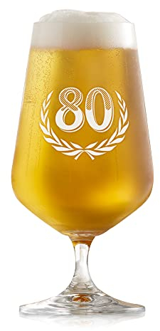 AMAVEL Tulipán de cerveza como regalo de cumpleaños con grabado, bonito vaso de cerveza con mango de 0,4 ml para 80 cumpleaños con número de año, como regalo para los amantes de la cerveza, regalos