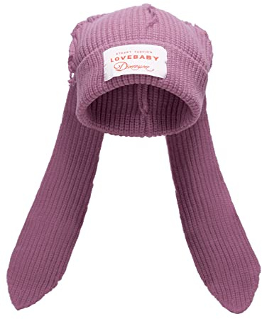 Strickmütze mit niedlichen Hasenohren – Lustige Mütze mit langen Ohren, flauschige Wintermütze, warme Strick-Hasenmütze, Häkel-Schädelmütze für draußen, lässige Mütze