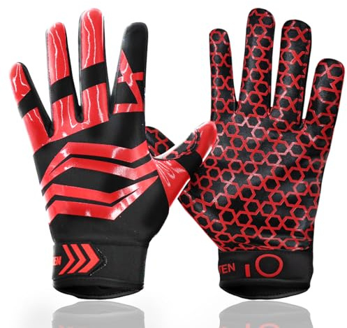 FINGER TEN Football Receiver Gloves Youth Receiving Gloves Pro 3.0 Durable Breathable Flexible for Kids Boys Girls in White Red Black Blue Small Large Medium X-Large (B-Red, Small)